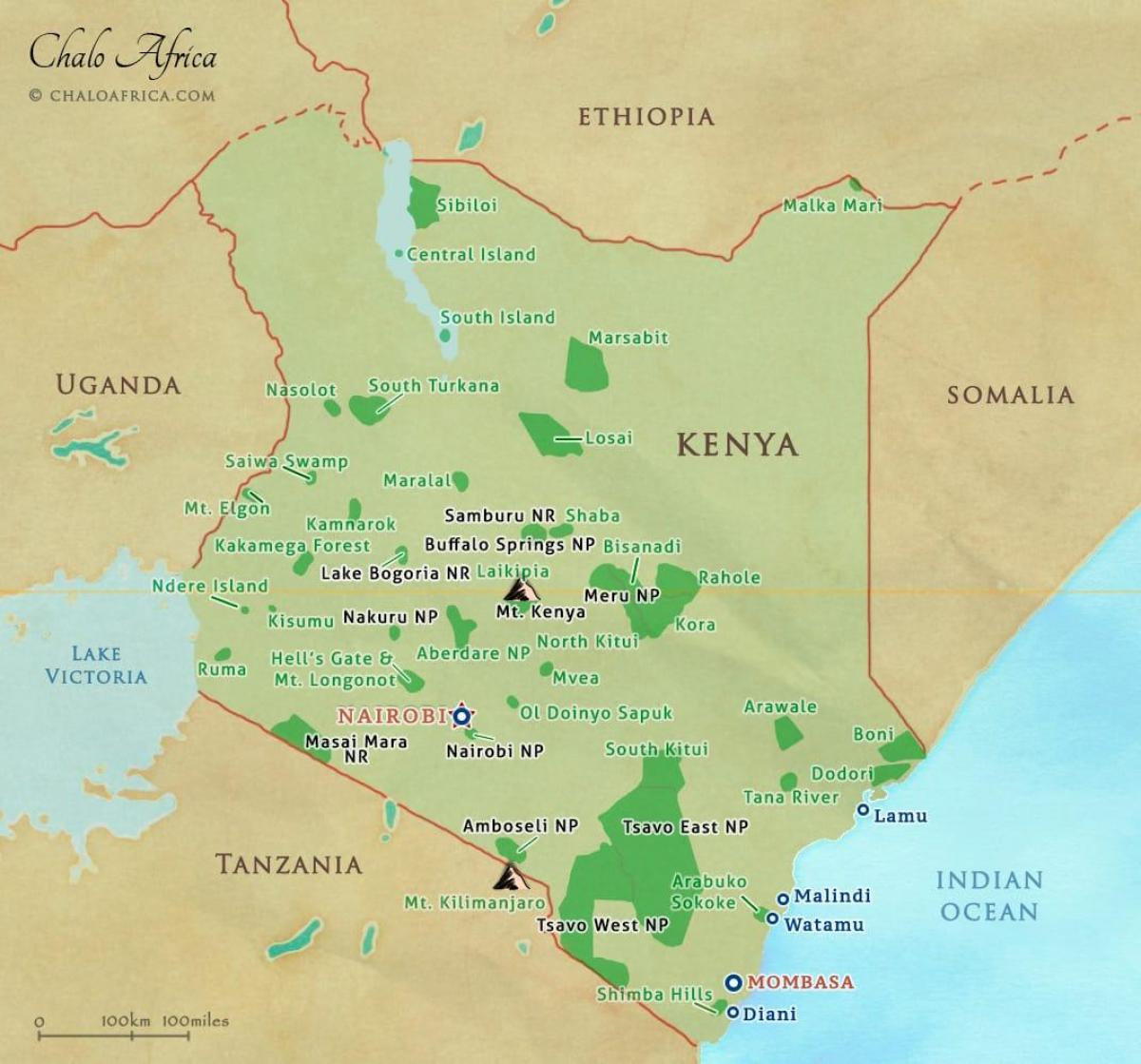 Map of National Parks in Kenya