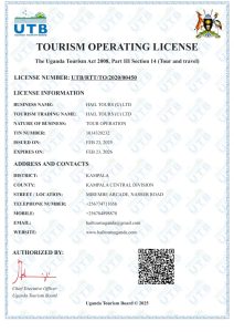 Uganda Tourism Board Operating License UTB/RTT/TO/2020/00450